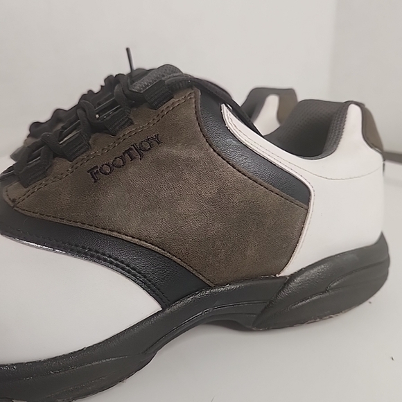 FootJoy GreenJoy Mens Soft Spikes Golf Shoes 45516 White Brown Leather Size 12 - Picture 4 of 11